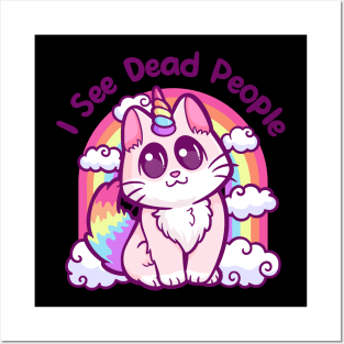 Killer Kitty with a Colorful Twist: Cute Dark Humor Cat Rainbow Death Posters and Art